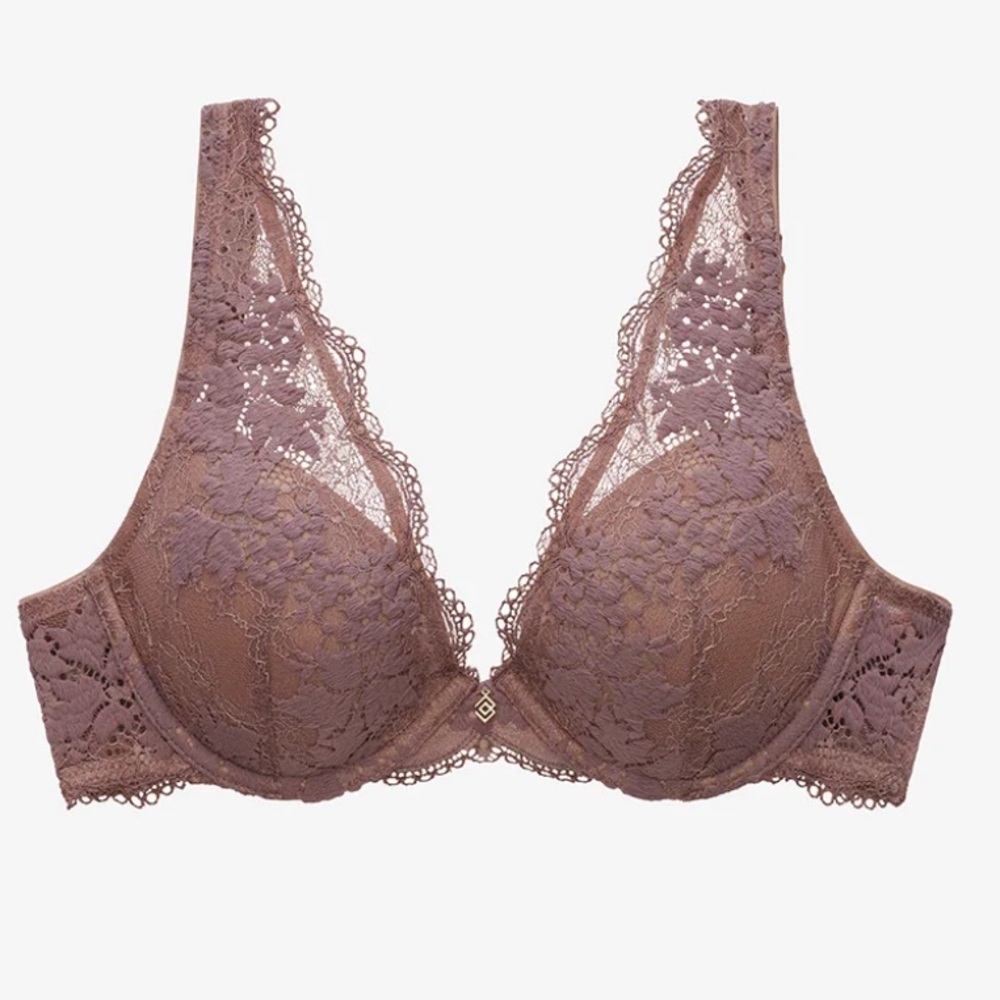 THIRDLOVE lace contour plunge bra removable pads adjustable strap blush pink 32G